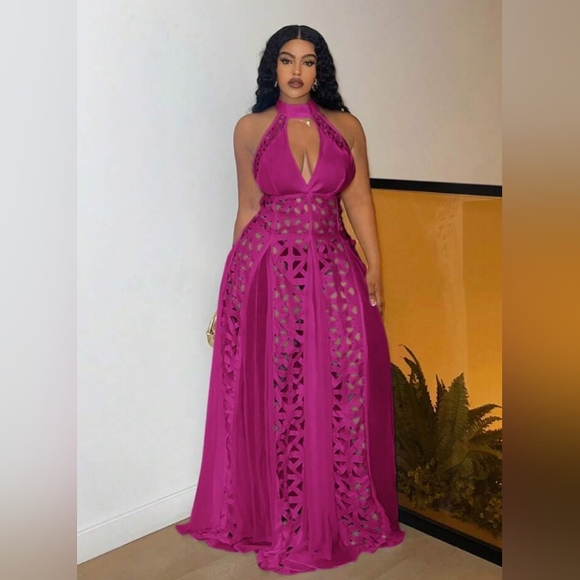 Elegant Purple Halter Maxi Dress - Picture 5 of 5